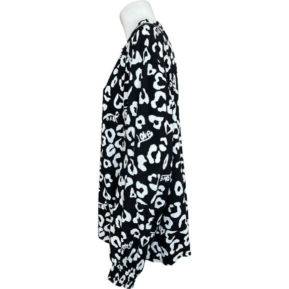 Denim & Co. Valentine's Day Printed Blouse w/ Smocked Cuff Black 2X - Picture 5 of 11